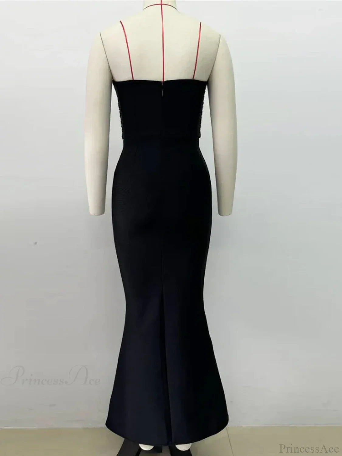 Sexy Strapless Diamonds Chain Bandage Long Black Sleeveless Backless Crystal Christmas Party Dress