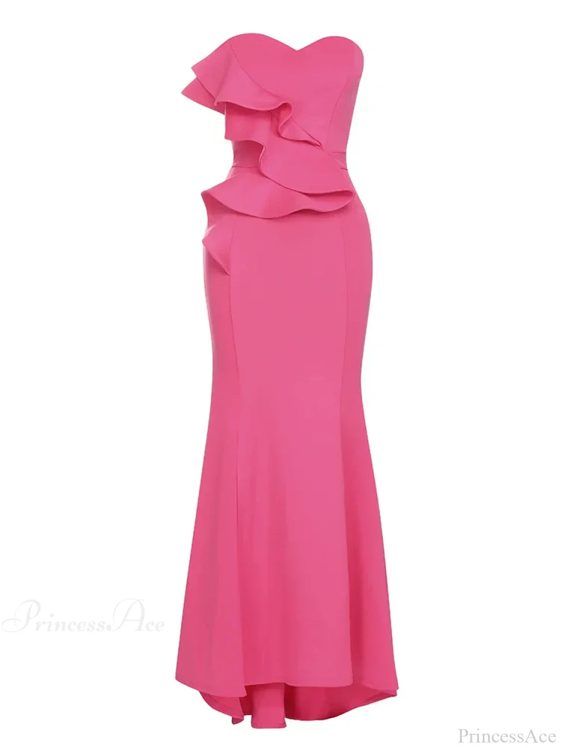 Sexy Strapless Ruffle Edge Design Rose Red Sleeveless Backless Christmas Party Dress