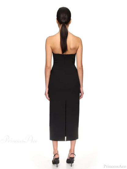 Sexy Strapless V Neck Diamonds Bandage Black Sleeveless Christmas Party Dress