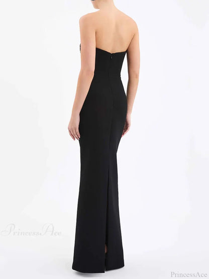 Sexy Strapless V Neck Lace Sequin Design Black Velvet Christmas Party Dress