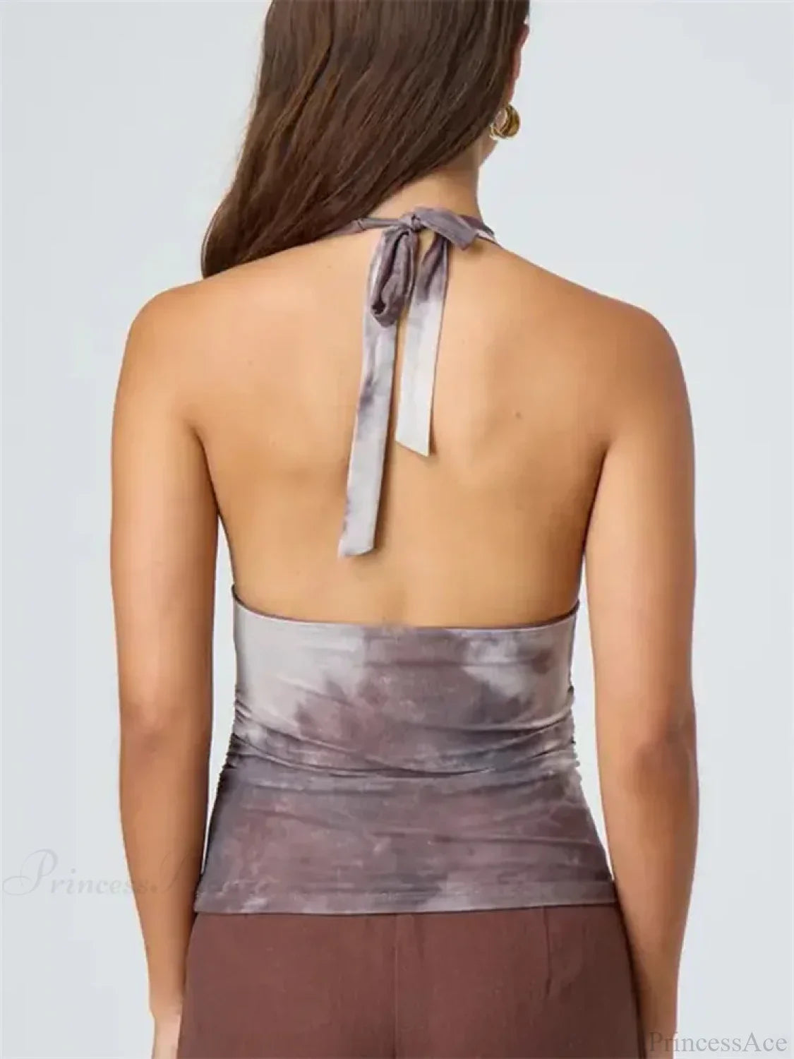 Sexy Tie-up Halter Tie-dye Ruched Crop Top