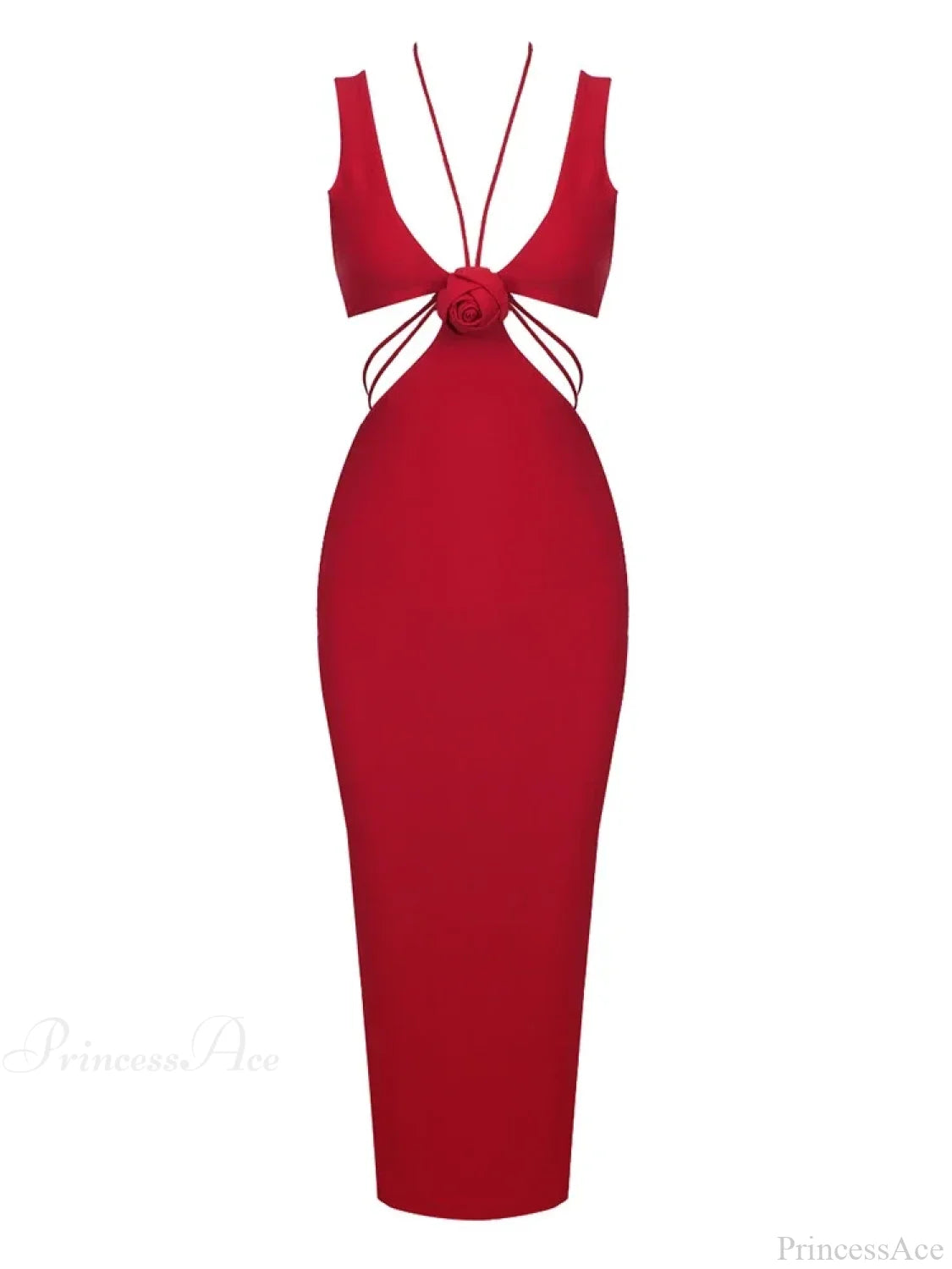 Sexy V Neck Flower Hollow Out Design Midi Dress Halter Christmas Party Dress