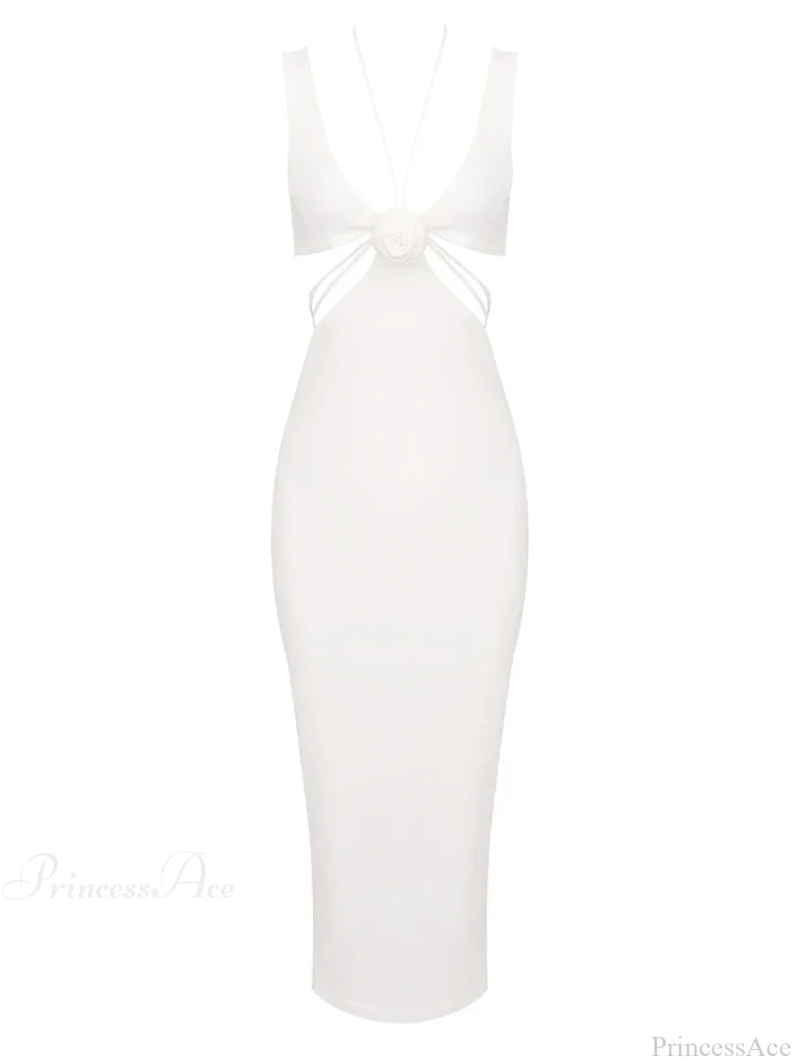Sexy V Neck Flower Hollow Out Design Midi Dress Halter Christmas Party Dress
