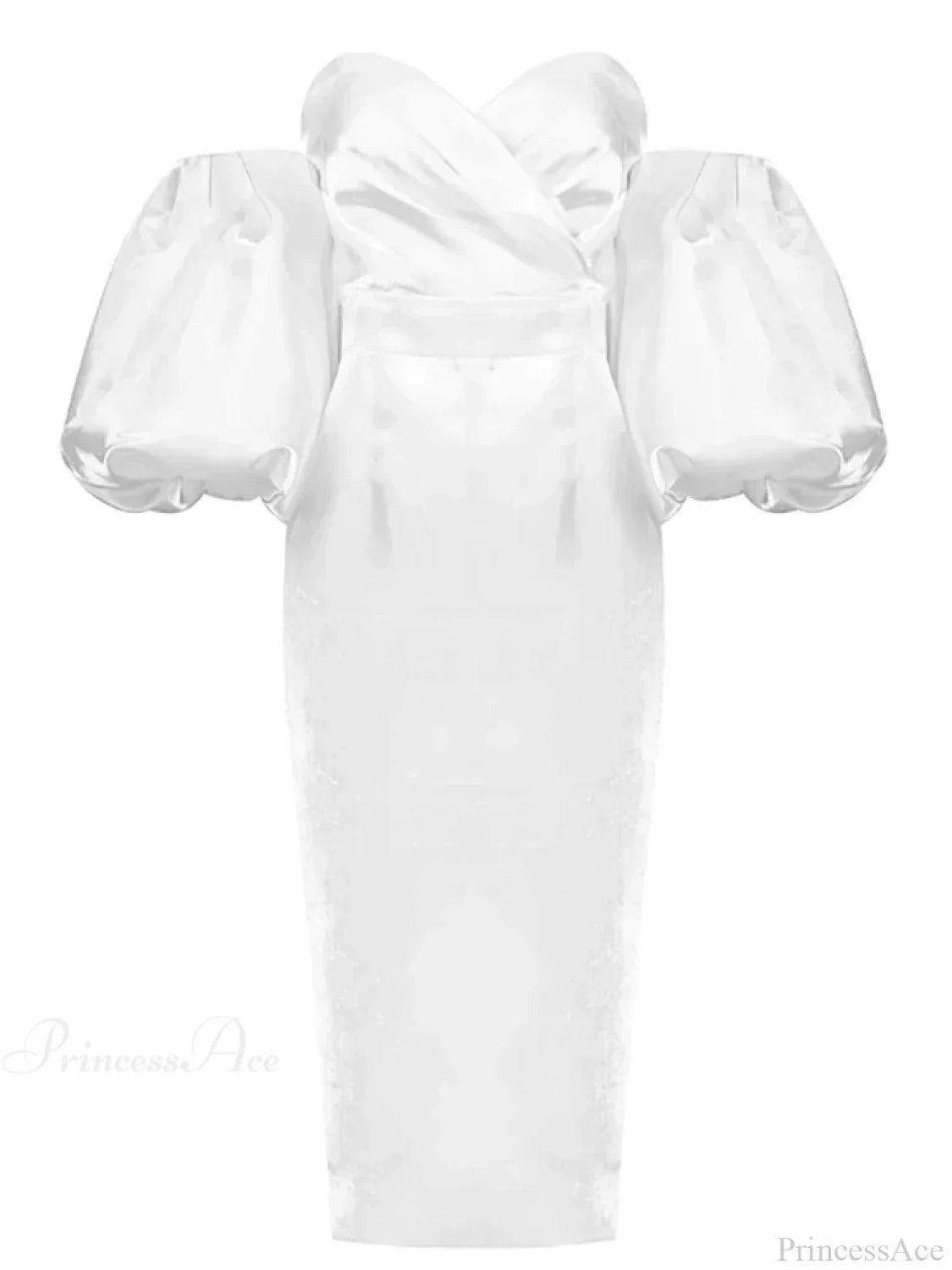 Sexy V-neck Strapless Puff Sleeve Satin Midi Off Shoulder Christmas Party Dress