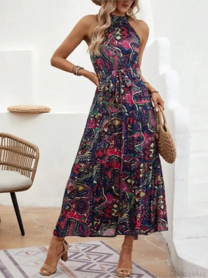 Sexy Vintage Hanging Neck Boho Dress