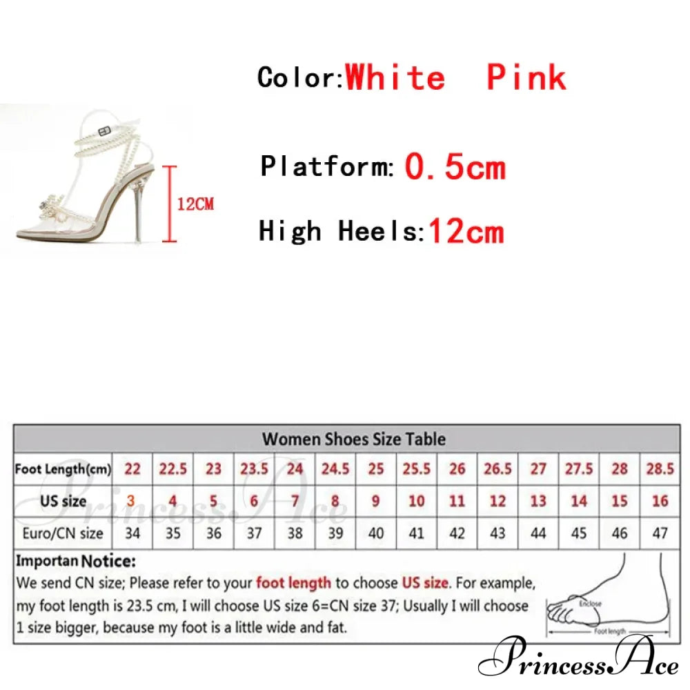 Sexy White String Bead Transparent High Heels Summer Fashion Butterfly-Knot Clear Sandals Pointed Toe Pumps