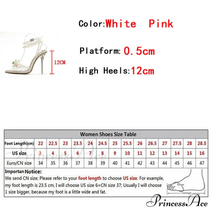 Sexy White String Bead Transparent High Heels Summer Fashion Butterfly-Knot Clear Sandals Pointed Toe Pumps