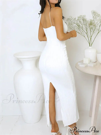 Sexy Women Ruched Sleeveless Slim Solid Summer Party Back Split Clubwear Female Vestido Outfits