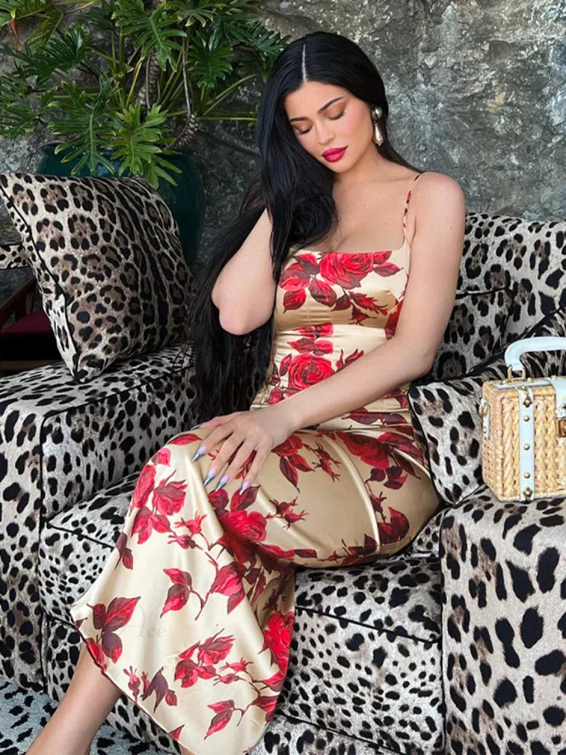 Sexy Y2K Floral Print Backless Bodycon Midi Dress