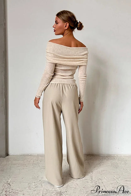 Sheer Off-Shoulder Fitted Solid Pullover Knit Top