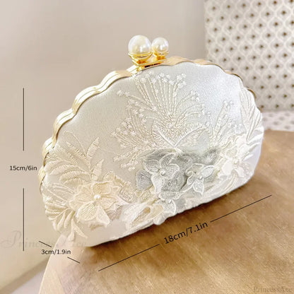 Shell Lace Embroidered Clutch Wristlet