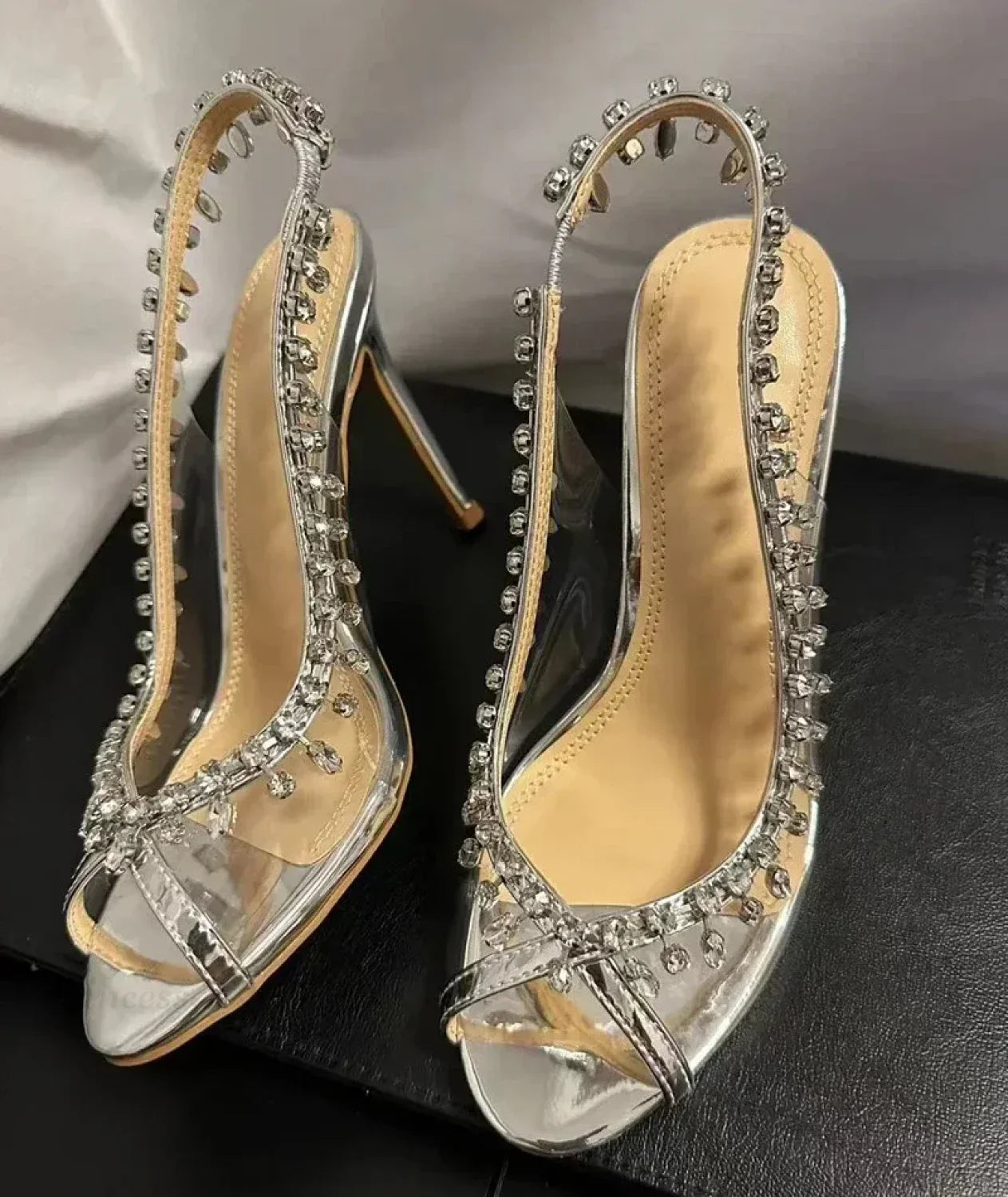 Shiny Crystal Summer Pvc Transparent Fish Mouth PartyFashion Luxury Designer High Heel