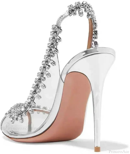 Shiny Crystal Summer Pvc Transparent Fish Mouth PartyFashion Luxury Designer High Heel