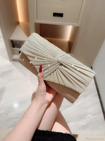 Shiny Gold Silver Long Sequin Evening Clutch Bag for Women