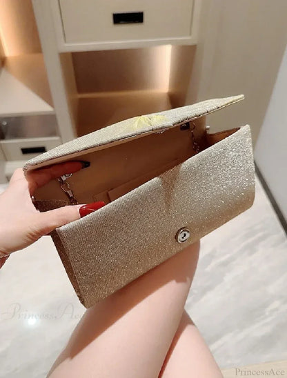 Shiny Gold Silver Long Sequin Evening Clutch Bag for Women