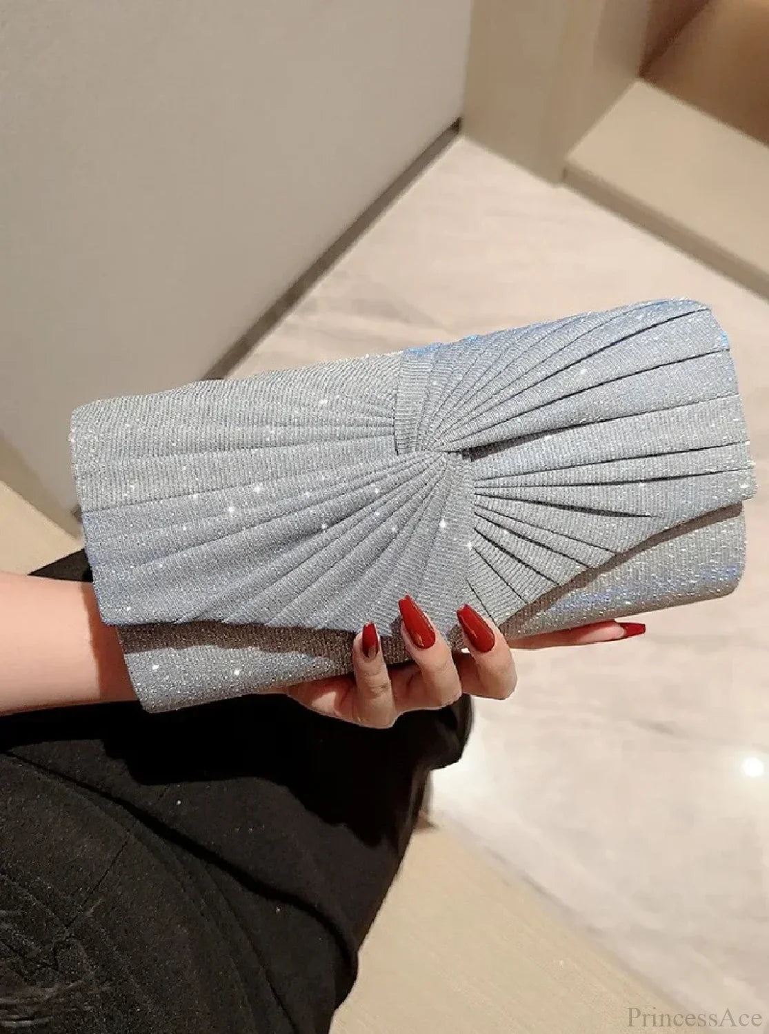 Shiny Gold Silver Long Sequin Evening Clutch Bag for Women