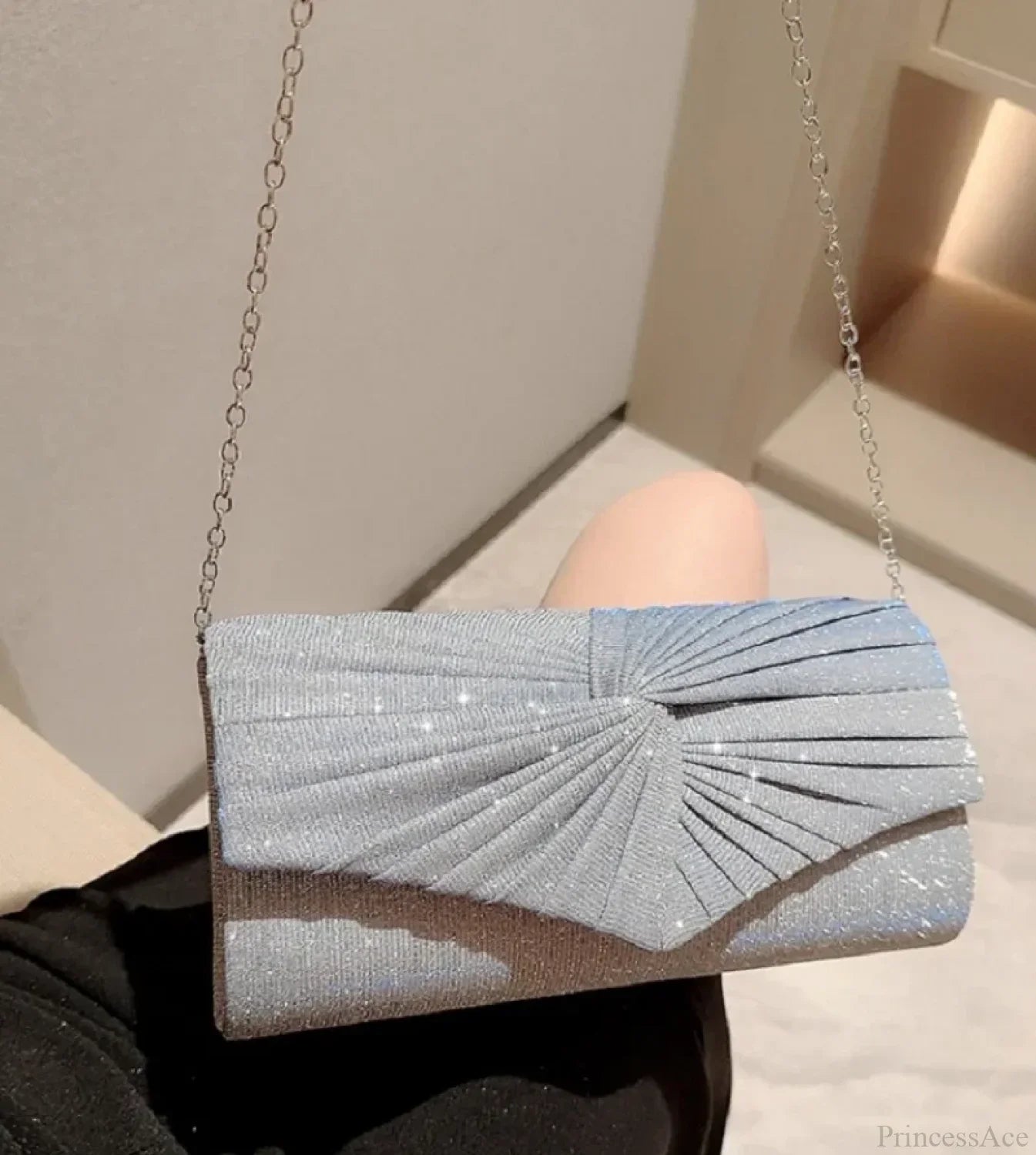 Shiny Gold Silver Long Sequin Evening Clutch Bag for Women