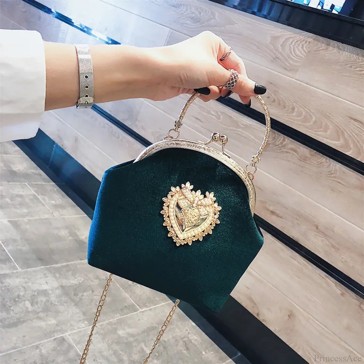 Shiny Heart Shape Evening Clutch Chain Shoulder Bag