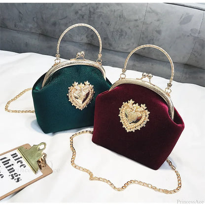Shiny Heart Shape Evening Clutch Chain Shoulder Bag