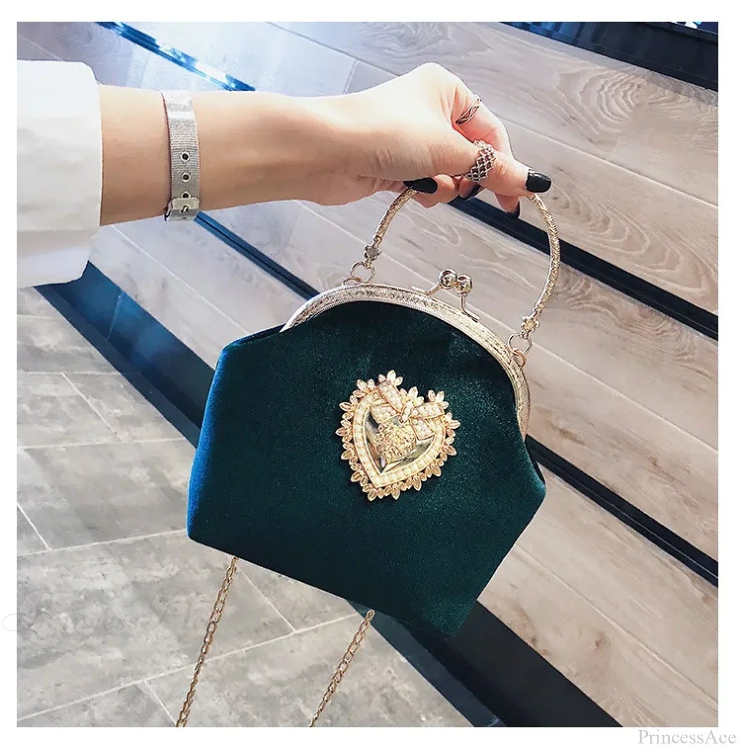 Shiny Heart Shape Evening Clutch Chain Shoulder Bag