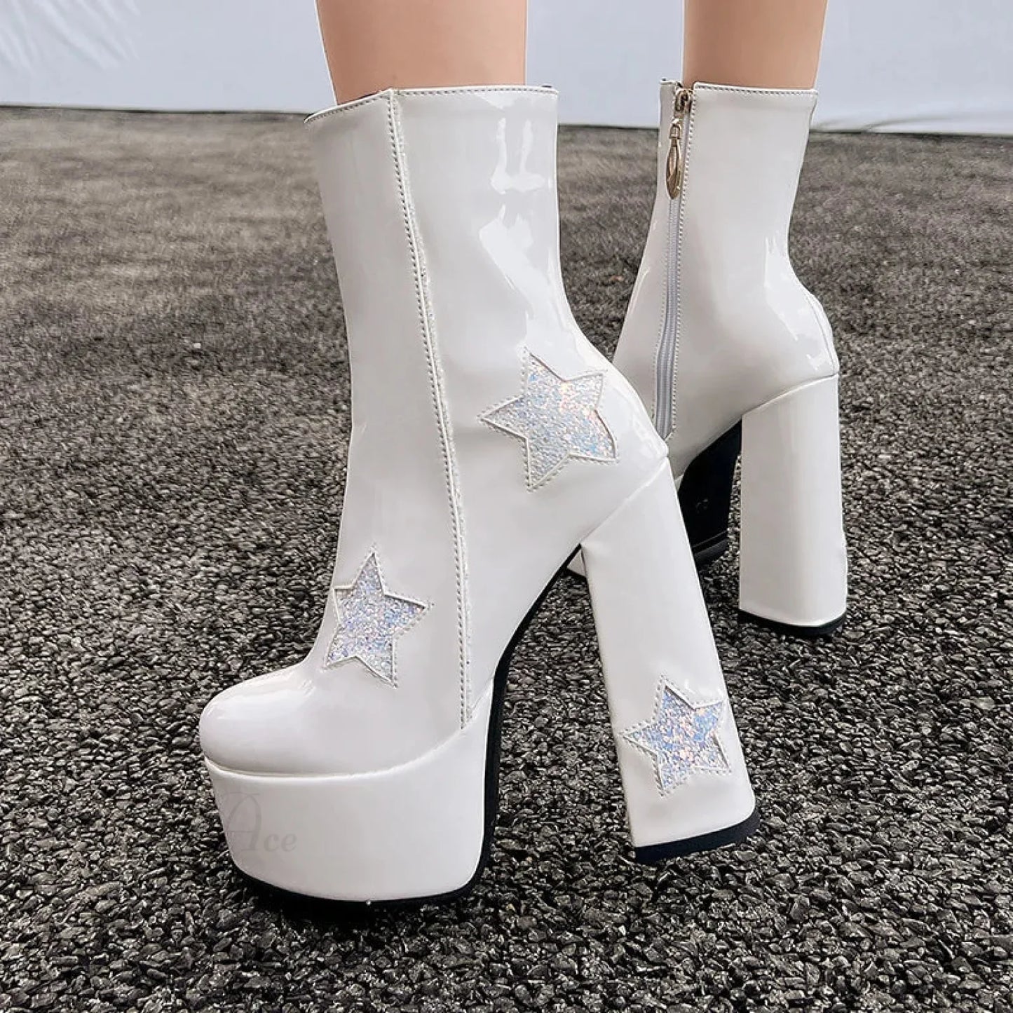 Shiny Leather Sparkle Elevated Gothic Zipper Brief Boot