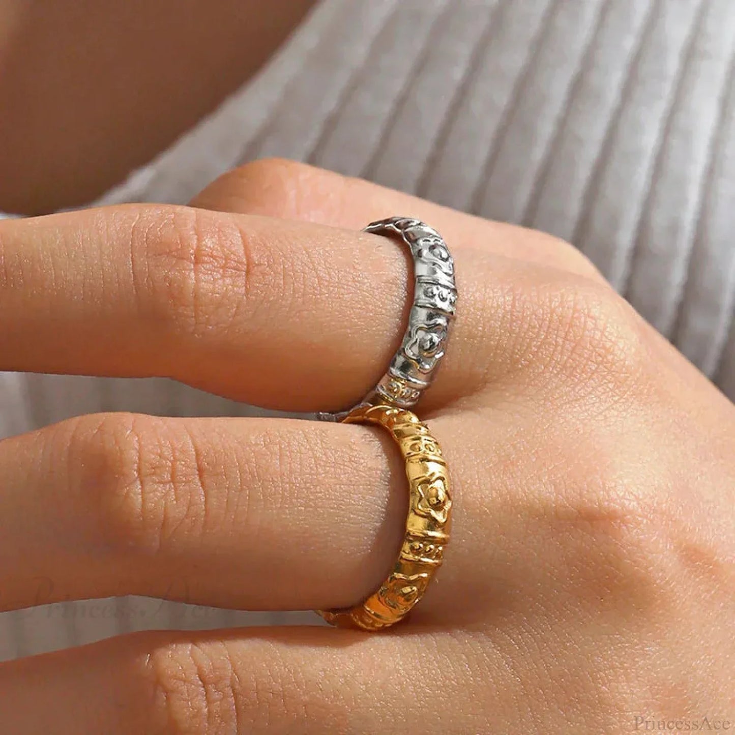 Shiny Metal Blossom Medieval Ring