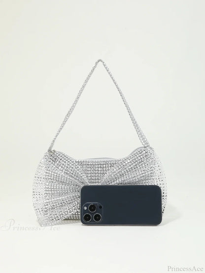 Shiny Rhinestone Bow Evening Clutch Bag