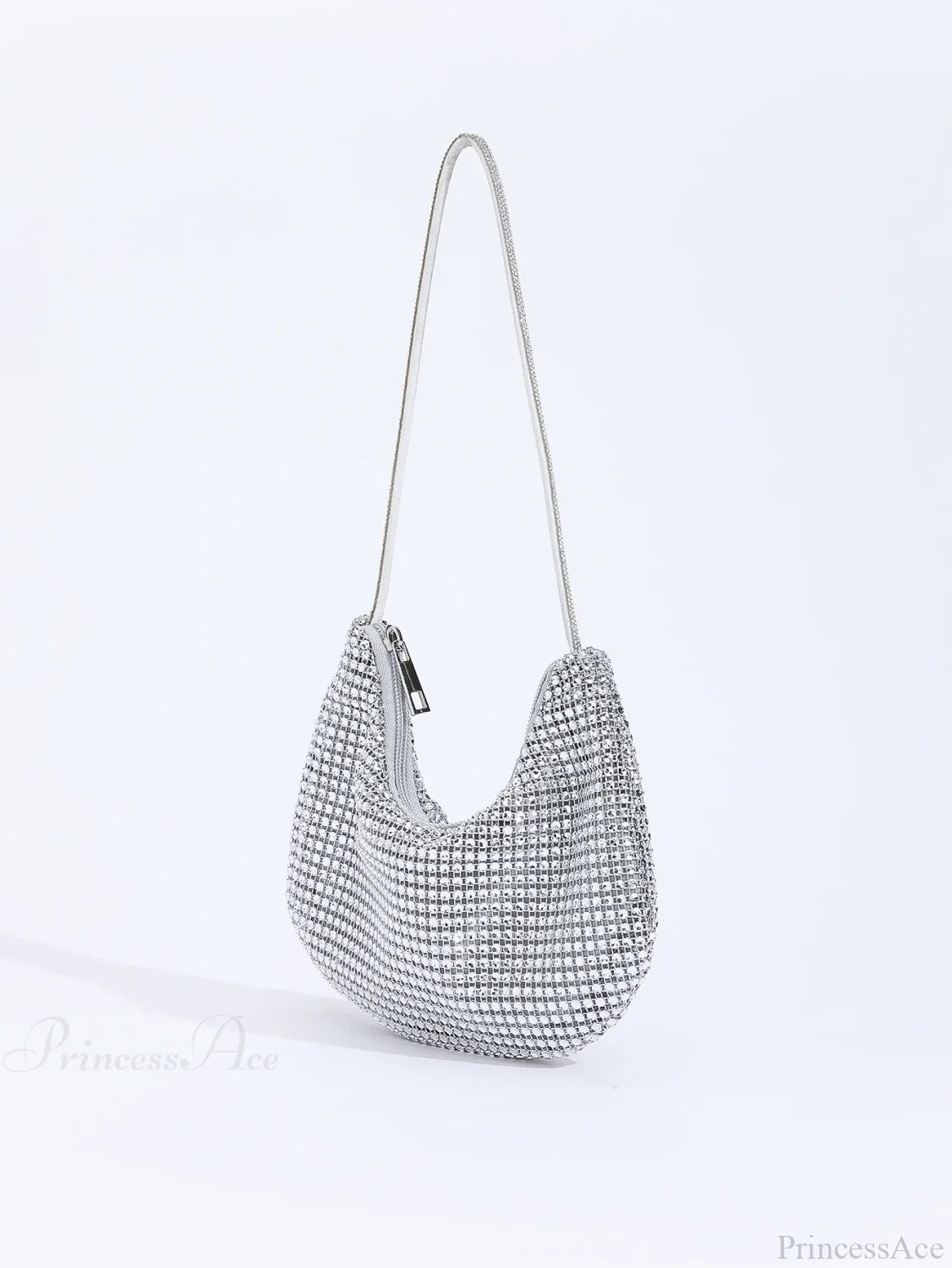Shiny Rhinestone Zippered Solid Evening Clutch Bag