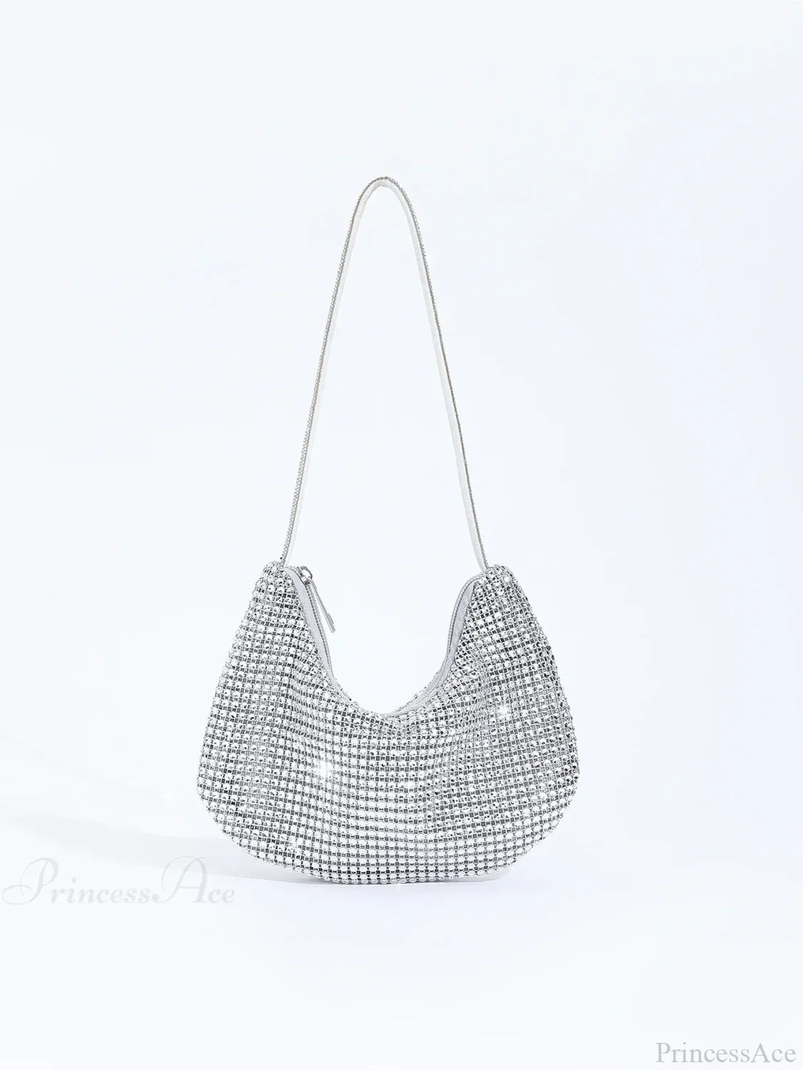 Shiny Rhinestone Zippered Solid Evening Clutch Bag