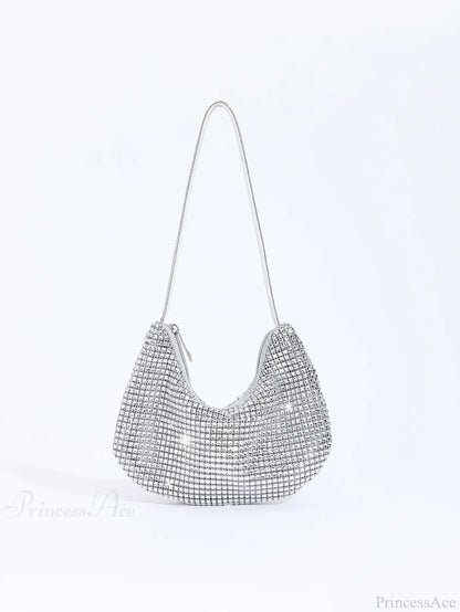 Shiny Rhinestone Zippered Solid Evening Clutch Bag