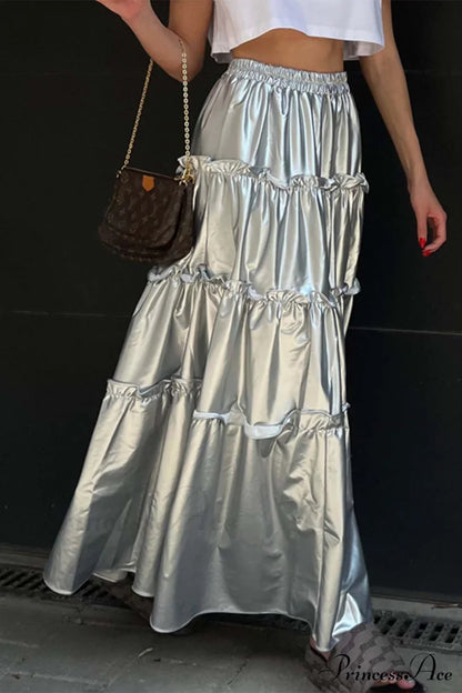 Shiny Ruched Layered Skirt