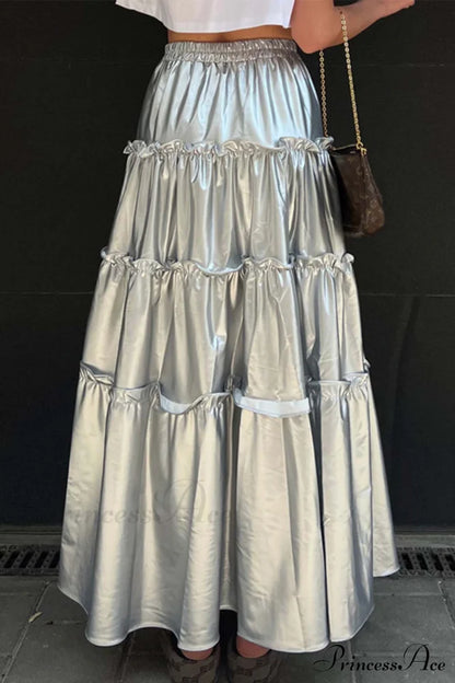 Shiny Ruched Layered Skirt