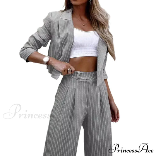 Short Blazer Straight-Leg Pants Suit