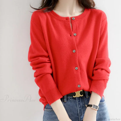 Short Slim O-Neck Single Breasted Gold Camel Knit Cardigan