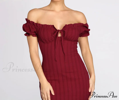 Show 'Em Off Charming Shoulder Smocked Mini Dress