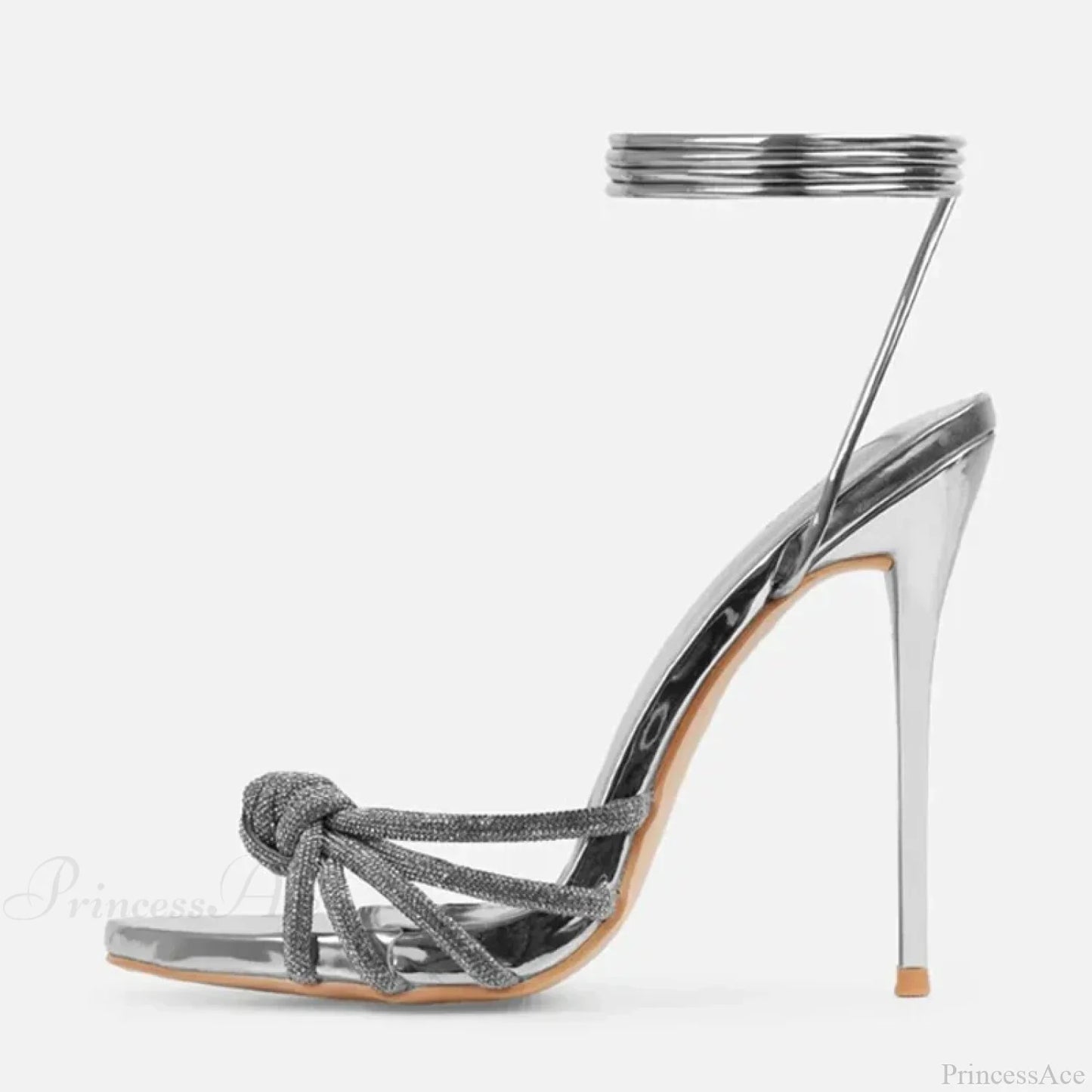 Silver Crystal Narrow-Band Sandals Summer Party Wedding Prom Open-Toe High Heels Women High Heel