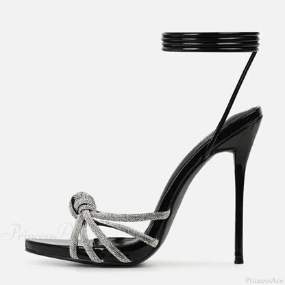 Silver Crystal Narrow-Band Sandals Summer Party Wedding Prom Open-Toe High Heels Women High Heel