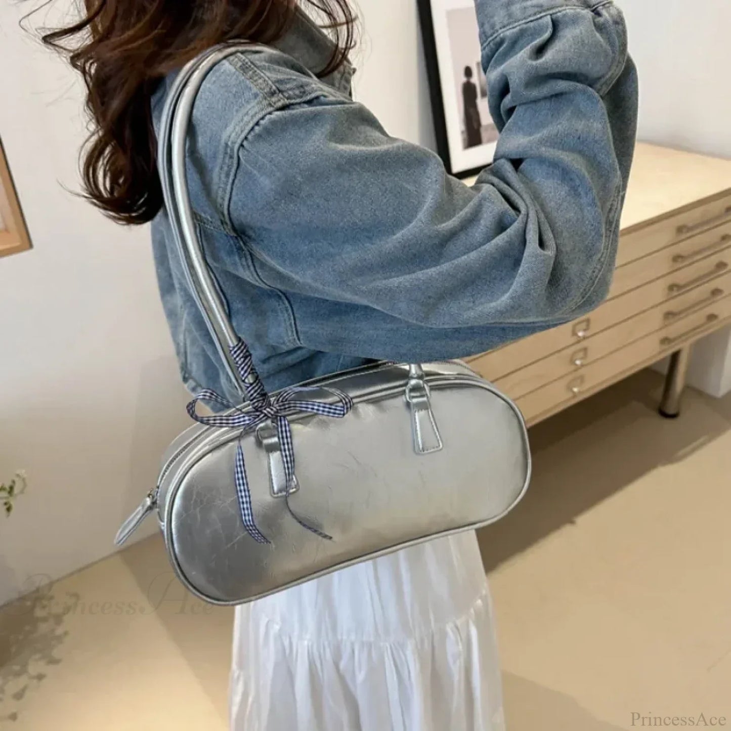 Silver Pillow Crossbody Shoulder Bag