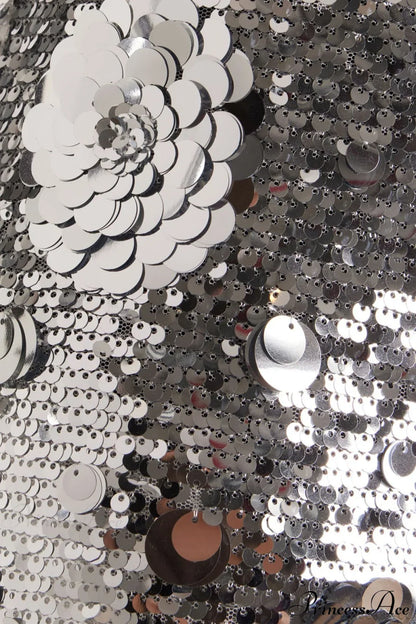 Silver Sequin Sunflower Halter Bodycon Party Dress