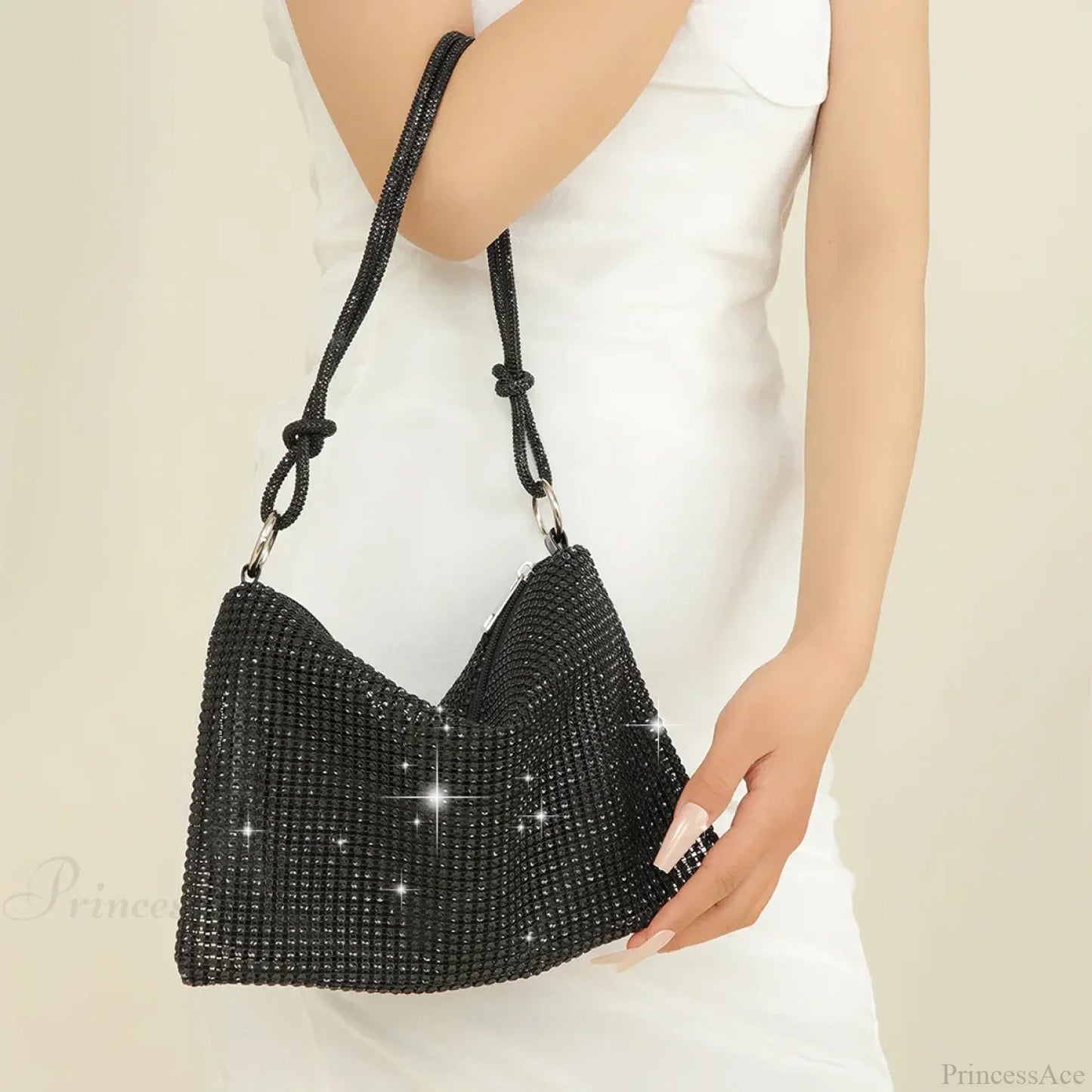 Silver Shiny Rhinestone Underarm Evening Clutch Bag