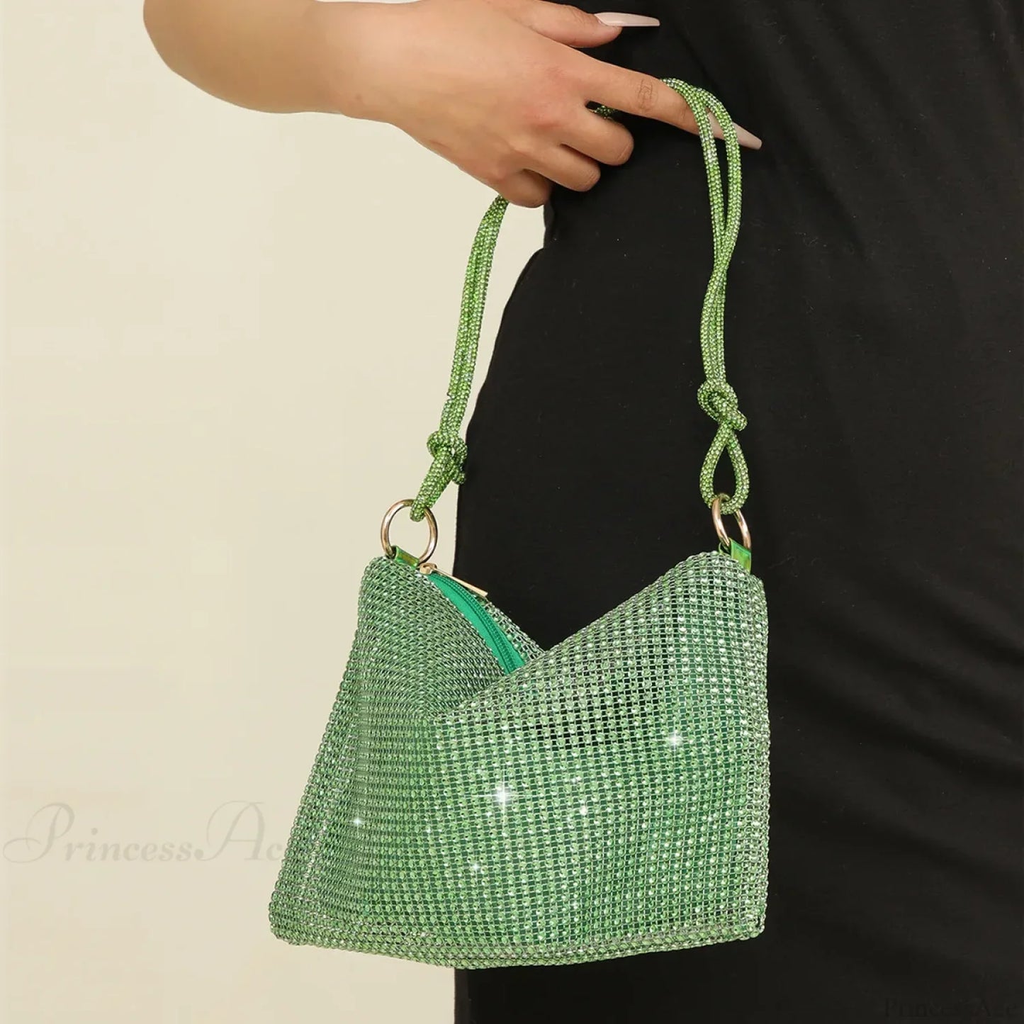 Silver Shiny Rhinestone Underarm Evening Clutch Bag