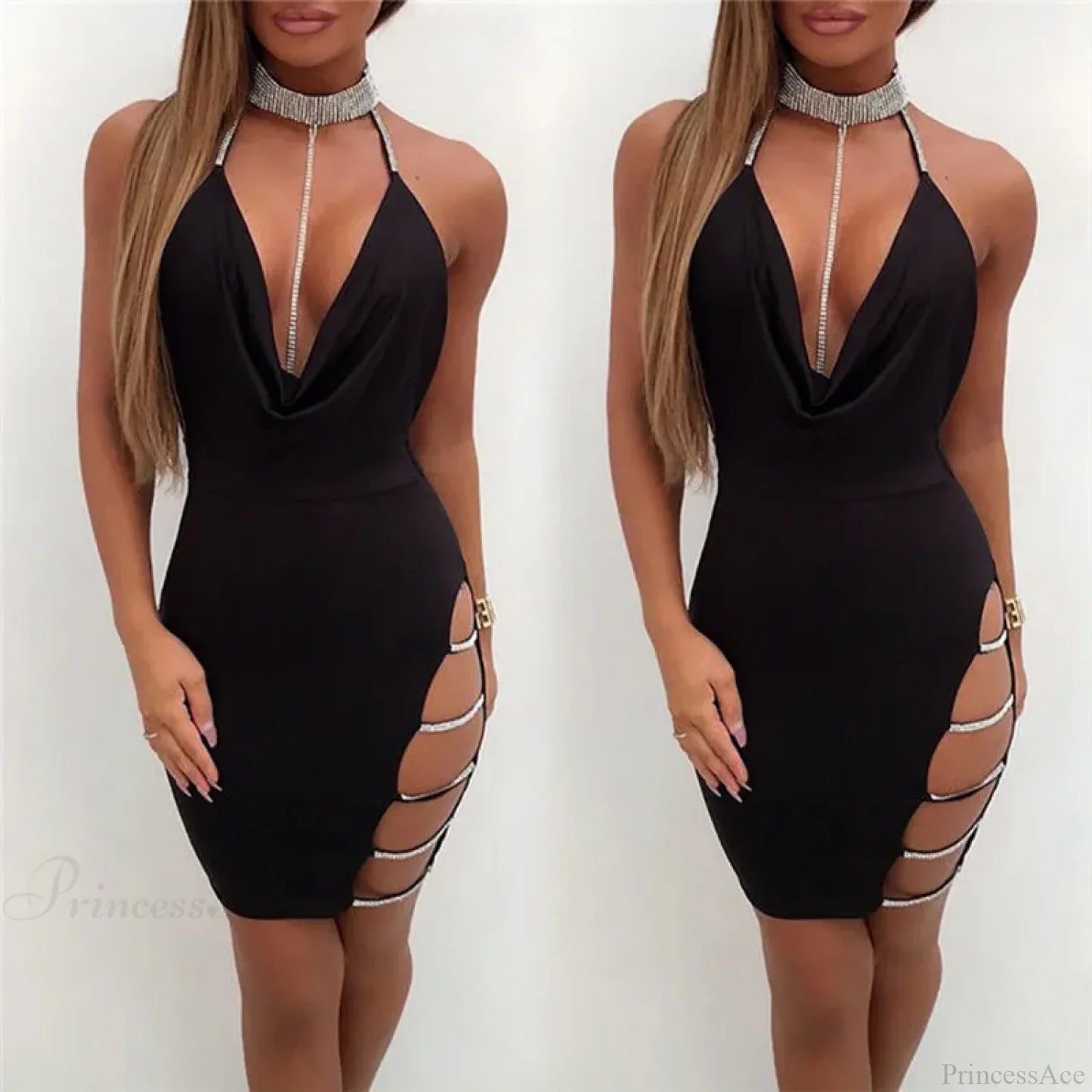 Silver Split Collar Mini Party Dress