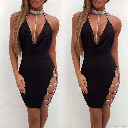 Silver Split Collar Mini Party Dress