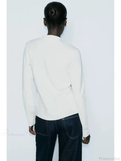 Simple Polo Collar Long Sleeve Cardigan