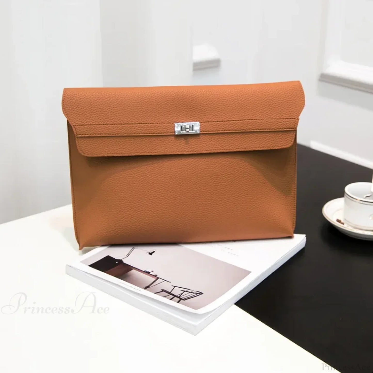 Simple Red PU Leather Envelope Clutch Bag for Women