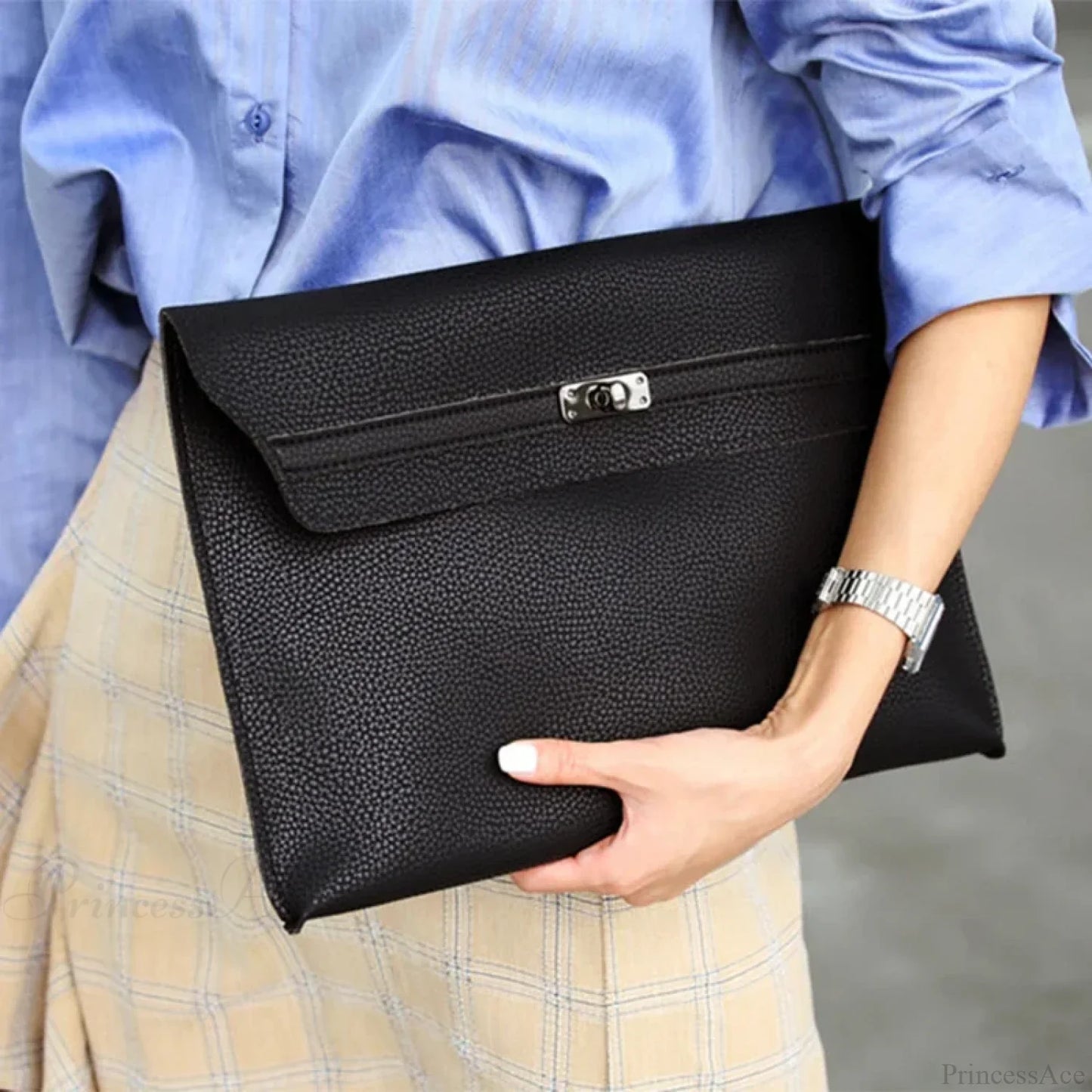 Simple Red PU Leather Envelope Clutch Bag for Women