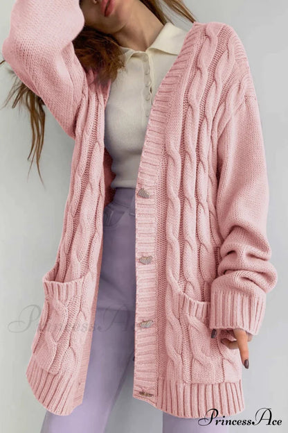 Single-breasted Knit Cable Cardigan