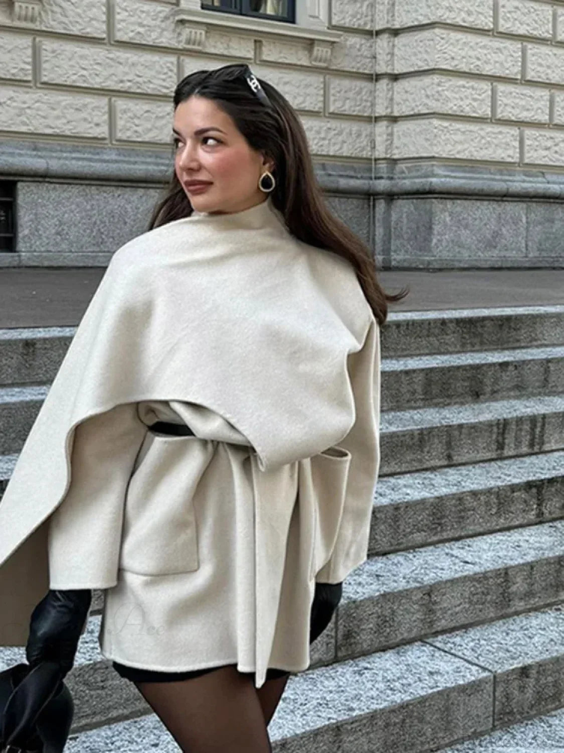 Single Buckle Woolen Irregular Coat