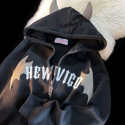 Skeleton Printed Zipper Hoodie