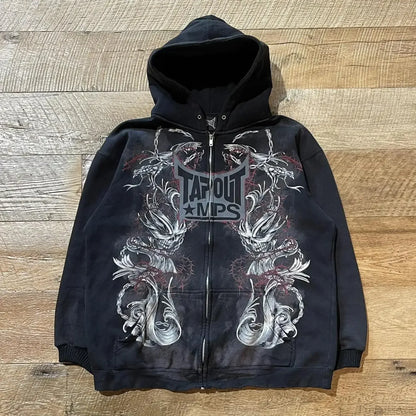 Skull Graphic Zipper Hoodie